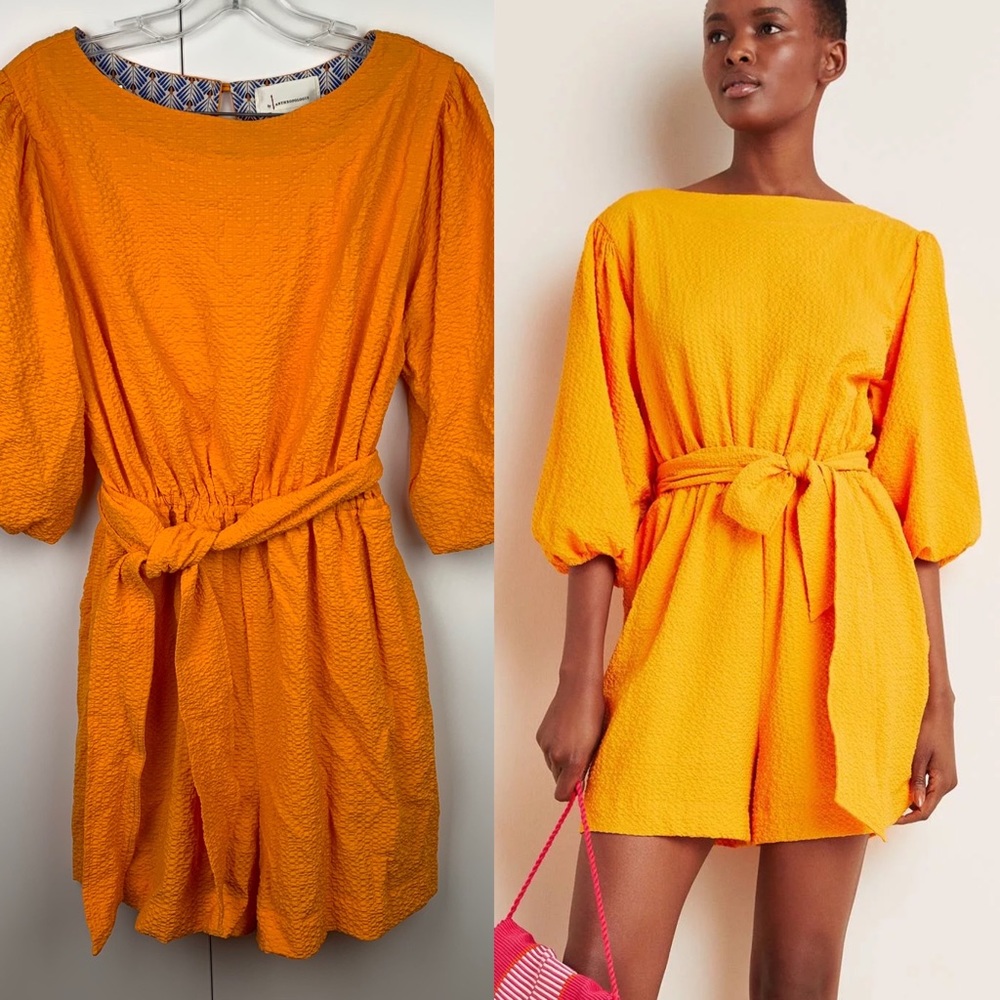 Anthropologie Orange Textured Jumpsuit